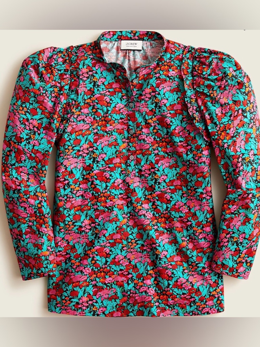J. Crew Collection Puff Sleeve Top in Ratti Red blooms